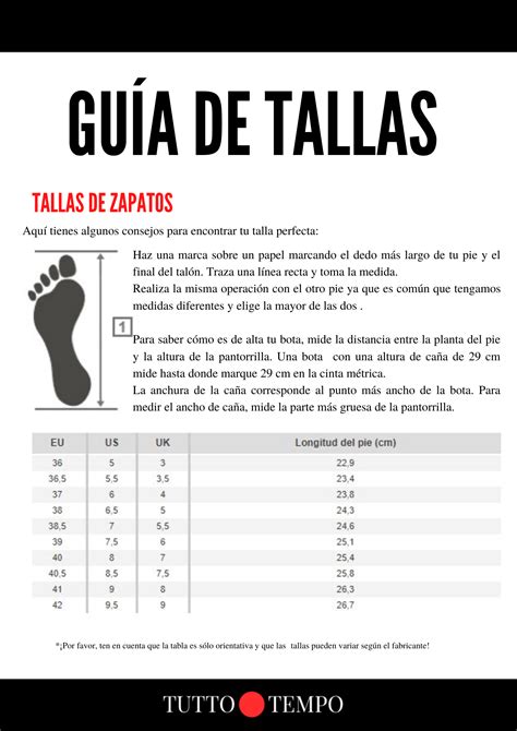 Guía de tallas de zapatos y zapatillas deportivas de hombre - Guíadetallas