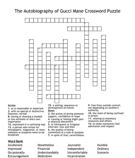 The Crossword Solver found 30 answers to "Fashion designer Gucci", 4 letters crossword clue. The Crossword Solver finds answers to classic crosswords and cryptic crossword puzzles. Enter the length or pattern for better results. Click the answer to find similar crossword clues . Enter a Crossword Clue. Sort by Length. # of Letters or Pattern.. 