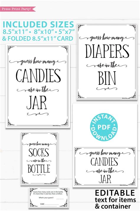 Guess How Many Game Sign Printable W Editable Text for Items Etsy