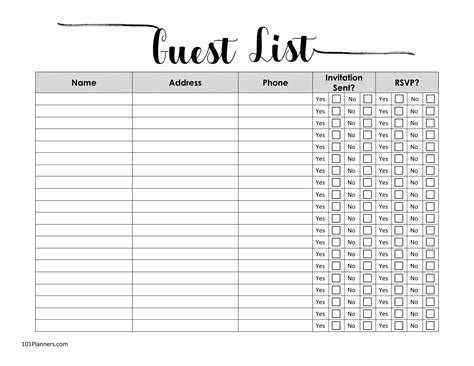Guest List Template Exce