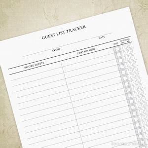Guest List Tracker Printable Form Moderntype Designs