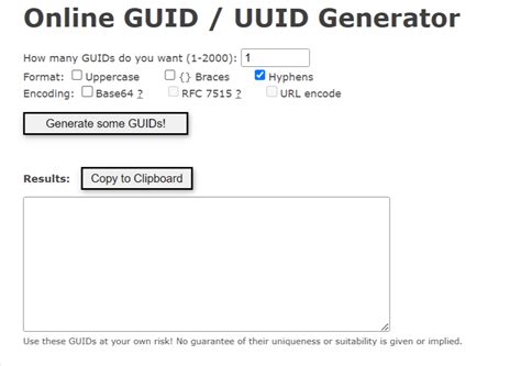 Free Online GUID/UUID Generator - guid.page. I want to generate guid →. Generate GUIDs. 6cdeb226-890d-4bbe-bcb2-d0813fe030ce. Got feedback? Generate GUIDs/UUIDs free and fast online in your browser..