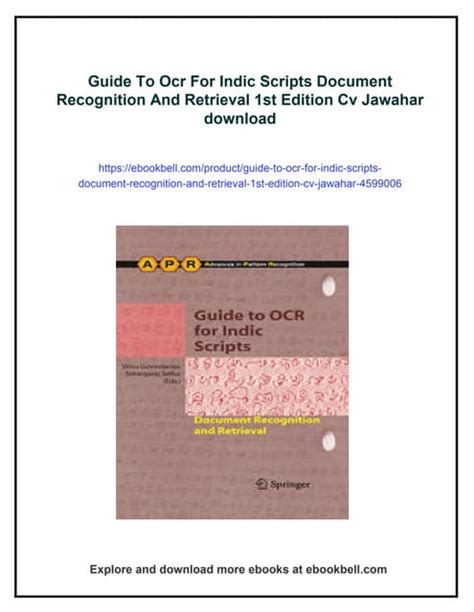 Guide To Ocr For Indic Scripts Document Recognition And Retrieval 1st Edition