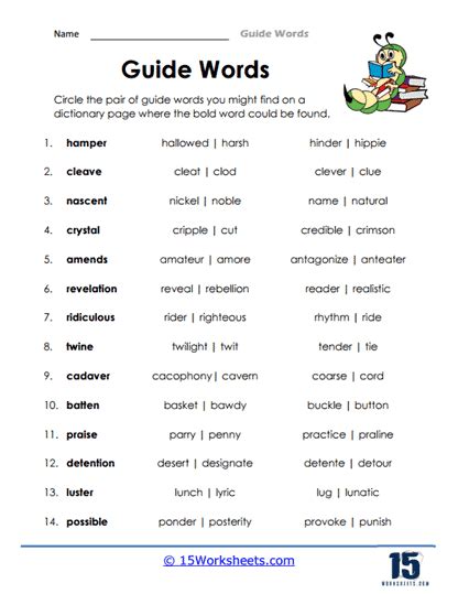 Guide Words Worksheet