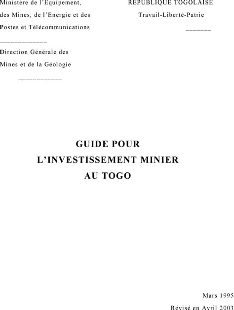 Guide pour l'investissement minier au togo. - Związki fluoru w rejonach dużych źródeł emisji oraz możliwości biologicznej aktywizacji rejonów skażonych.