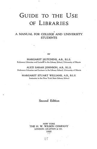 Guide to the use of libraries by margaret hutchins. - Kinematics dynamics and design of machinery solutions manual.
