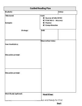 Guided Reading Lesson Plan Template Editable By Fabulous And Ready For First