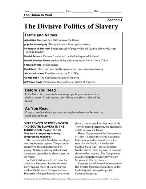 Guided the divisive politics of slavery answer. - Hartmans nursing assistant care instructor guide.