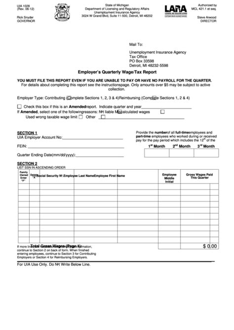 Guidelines and setup for Michigan Form UIA-1028 Employer’s Quarterly