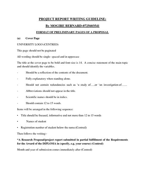 Guidelines for Project Report Writing Science