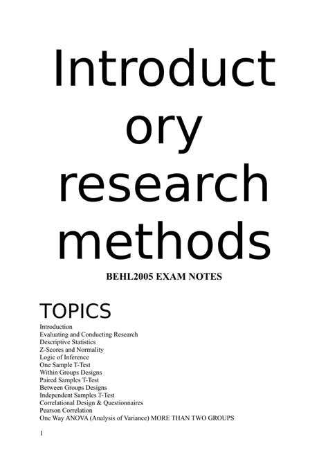 Guides: Psychology: BEHL 2005: Introductory Research Methods