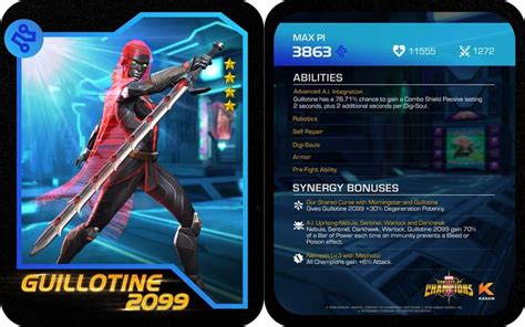 Guillotine 2099 mcoc.  Being a Tech Champion, she has a Class Bonus against Mu...