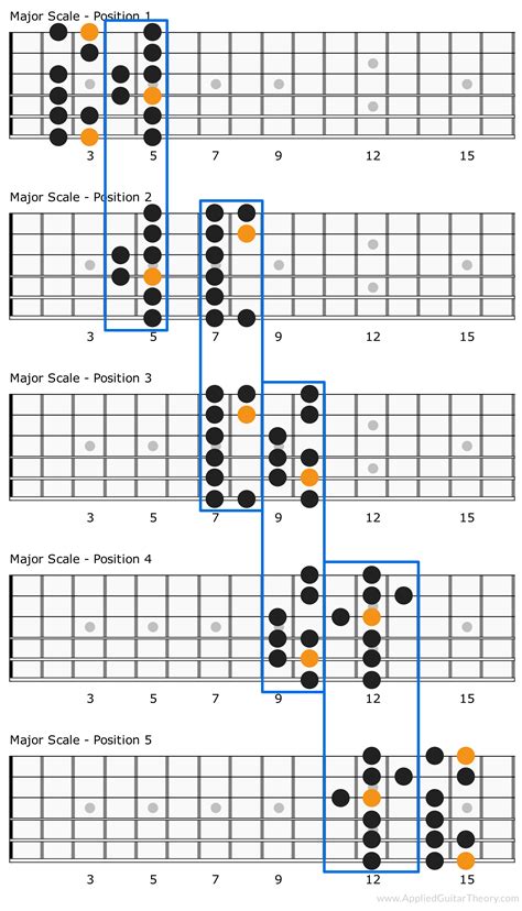 Guitar major scale. The A sharp Major consists of seven notes. These can be described as intervals, as semi-notes or steps on the guitar fingerboard, written as 2 - 2 - 1 - 2 - 2 - 2 - 1 from the first note to the next octave. The scale can be played on the guitar from different starting positions in which A# functions as the tonic. 