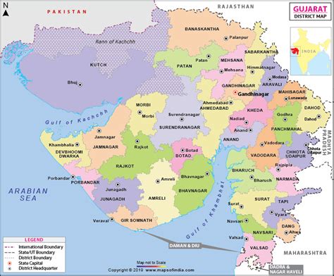 Gujarat map district and taluka.  Get the full district list with their head...