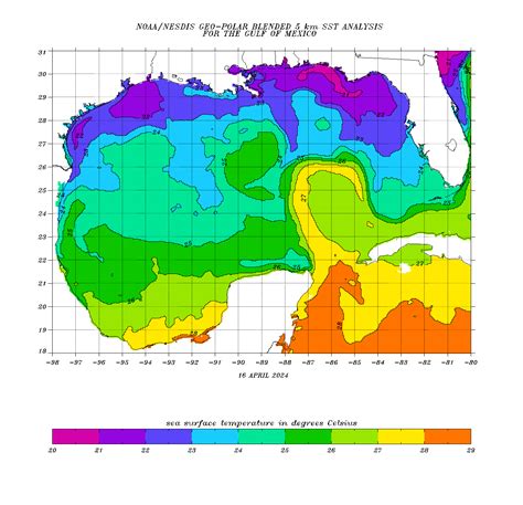 Gulf water temperature. In the last week (as of this writing), water temperatures throughout the Gulf of Mexico and in the Caribbean Sea have been approximately 1.8-5.4˚F (1-3˚C) warmer than normal. Temperatures around Southern Florida are the warmest on record (going back to 1981). The latest conditions can be seen on the NOAA PSL Map Room webpage. 