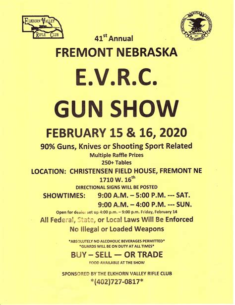 Gun Shows in Dodge County, Nebraska, Dodge County Calendar of Events Come to Dodge County. LASR.net is your travel and tourism destination for Dodge County Travel, Lodging, Attractions, Events and Recreation ... EVRC Gun Show - Fremont Elkhorn Valley Rifle Club. 250+ Tables. May; May 6 - 7 2023. RK Gun Show - Fremont; September; Sep 29 - 1 2023 .... 