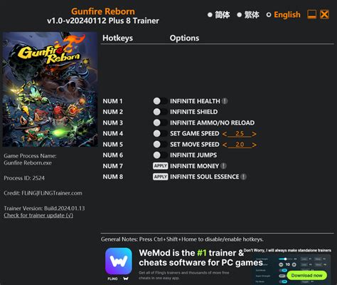 Gunfire Reborn GAME TRAINER 2024.07.05 +8 Trainer - download