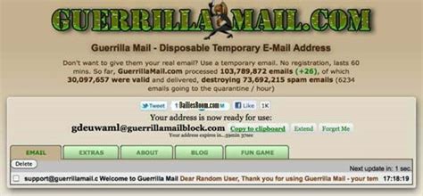Gurellia mail. Guerrilla Mail is a temporary email service that allows users to receive and send emails without having to register an account. It was created as a solution to the problem of spam and unwanted emails that plague our inboxes. It allows users to create a disposable email address that can be used to register for services or sign up for newsletters ... 