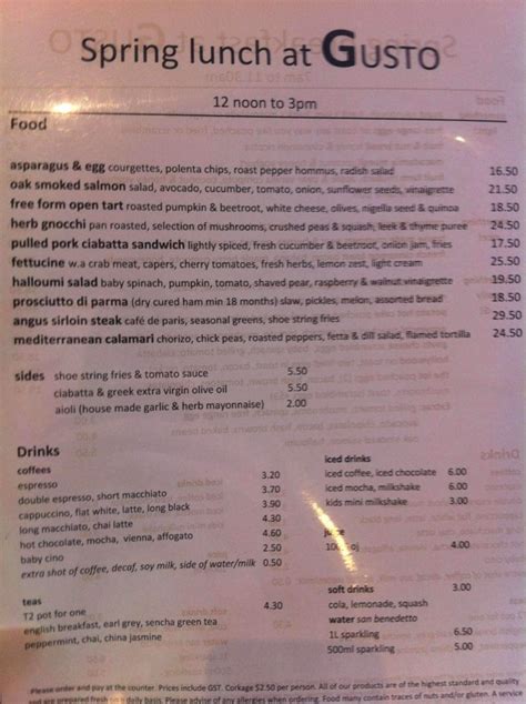 Gusto Menu With Prices