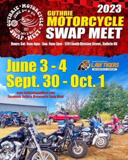 Guthrie motorcycle swap meet. Oklahoma Tourism and Recreation Department's comprehensive site containing travel information, attractions, lodging, dining, and events. 