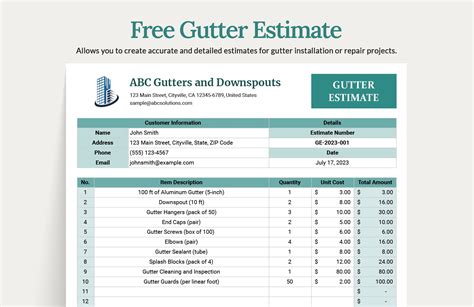 Gutter replacement estimate. In January 2024 the cost to Install Seamless Gutters starts at $5.59 - $9.19 per linear foot. Use our Cost Calculator for cost estimate examples customized to the location, size and options of your project. To estimate costs for your project: 1. Set Project Zip Code Enter the Zip Code for the location where labor is hired and materials ... 