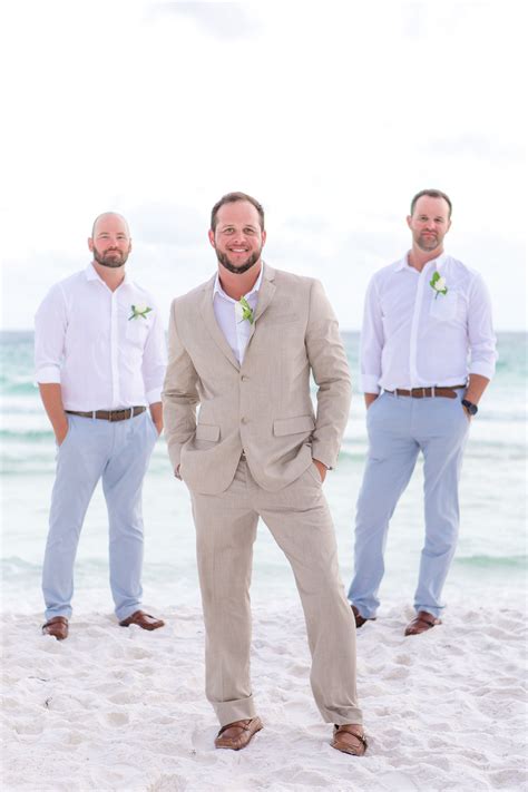 Guys beach wedding attire. Men's Beach Wedding Attire. Male wedding guests should wear long slacks and a light-coloured button-down shirt with short or three-quarter sleeves for a casual beach wedding. Even though the reception is taking place on a yacht, you should still dress appropriately for a formal beach event, which calls for a suit and tie. ... 
