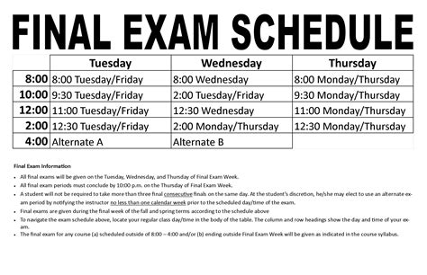 Final Exam Schedules: Fall Final Exam Schedule. Spring