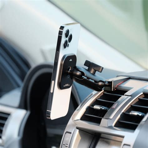 Offroam MagSafe phone mount for 2010-2021 Lexus GX460 positions your phone perfectly without blocking the view, controls, or air flow. Shaped to fit the dashboard for secure attachment. High force magnets tuned for off-road with wireless charging options. All-metal construction.