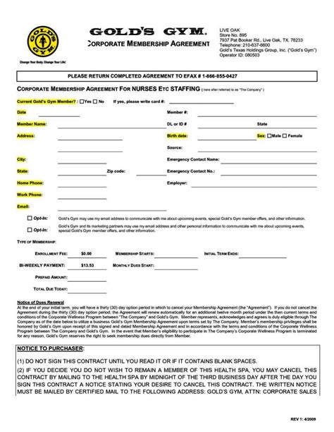 Gym Application Form Template PDF Template