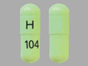 H 104 green pill. Enter the imprint code that appears on the pill. Example: L484; Select the the pill color (optional). Select the shape (optional). Alternatively, search by drug name or NDC code using the fields above. Tip: Search for the imprint first, then refine by color and/or shape if you have too many results. 