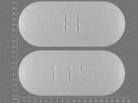 H 115 tablet. Pill Imprint 115. This white elliptical / oval pill with imprint 115 on it has been identified as: Gemfibrozil 600 mg. This medicine is known as gemfibrozil. It is available as a prescription only medicine and is commonly used for High Cholesterol, Hyperlipoproteinemia, Hyperlipoproteinemia Type IIb, Elevated LDL VLDL, Hyperlipoproteinemia Type ... 