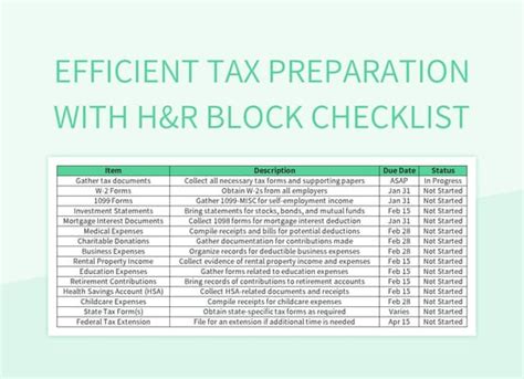 H R Block Tax Checklist Excel Template And Google Sheets File For Free