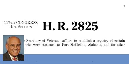 H.R. 2825 (117 th ): Fort McClellan Health Registry Act