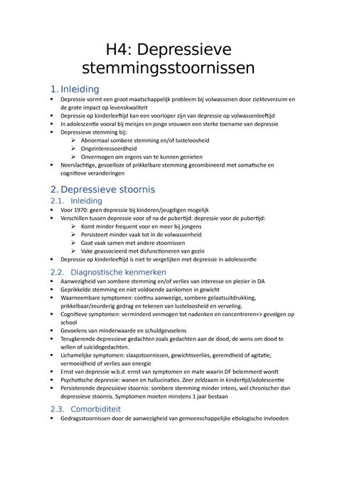 H4 Depressieve stemmingsstoornissen Flashcards by Jonathan …