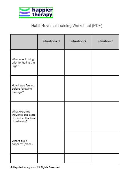 HABIT REVERSAL THERAPY WORKSHEETS - Mental Health Worksheets