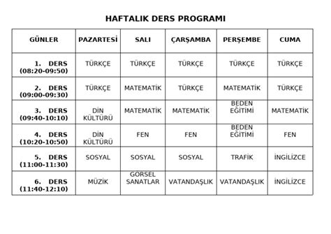 HAFTALIK DERS PROGRAMI I-A ORMAN MÜHEND SL.