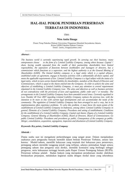 HAL-HAL POKOK PENDIRIAN PERSEROAN TERBATAS DI … - balustradellc