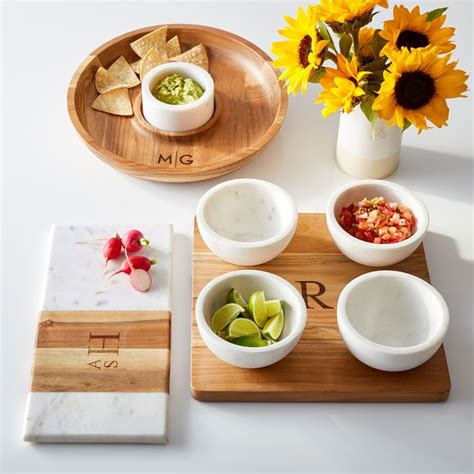 Hand Carved Wood And Marble Chip And Dip Serving Set - balustradellc