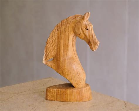 Hand Carved Wood Horse Head Statue, Modern Abstract Equine Sculpture ... - muktibox.com