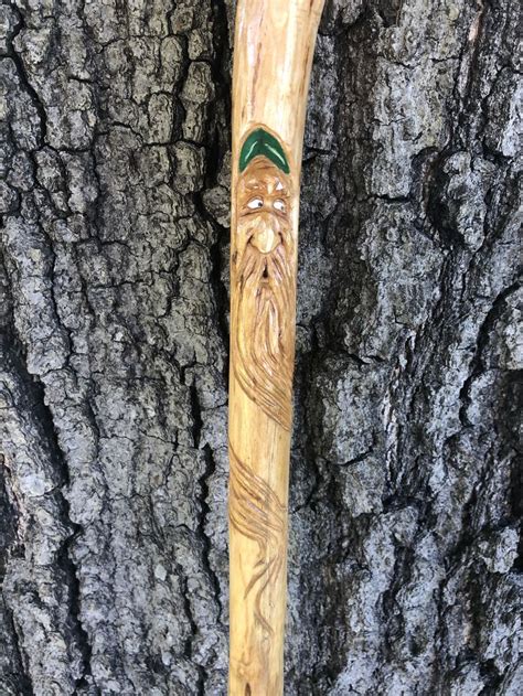 Hand Carved Wooden Walking Stick Wizard Face - balustradellc