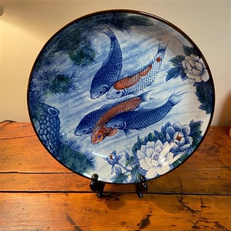 Hand-Painted Koi Fish Serving Tray in Black - Poshmark - balustradellc
