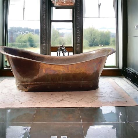 Handcrafted Copper Slipper Bathtub - Warm Glow, Spa Quality Soaker - balustradellc