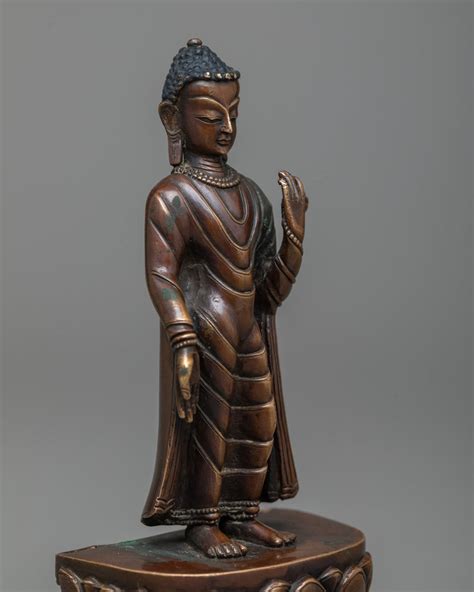Handmade Oxidized Copper Standing Buddha Statue - muktibox.com