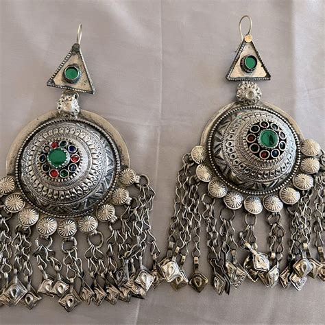 Handmade Oxidized Silver Statement Earrings, Red Green Stone - balustradellc