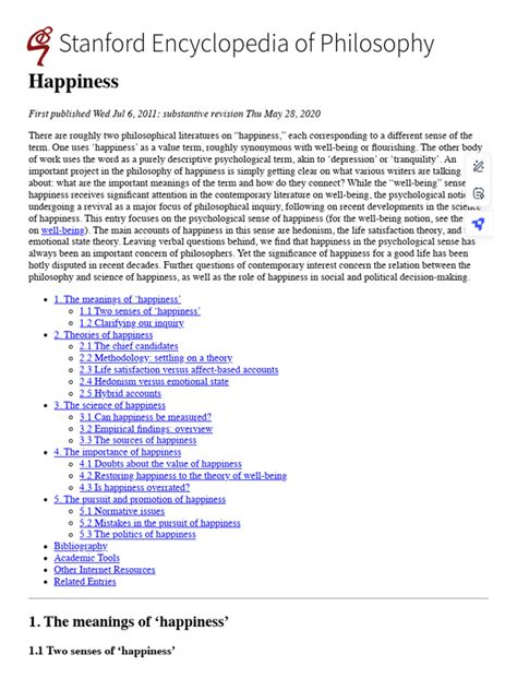 Happiness (Stanford Encyclopedia of Philosophy) - balustradellc