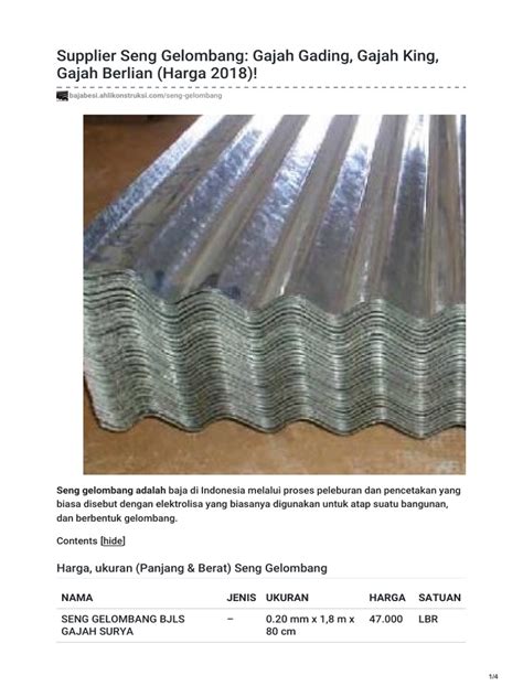 Harga dan Ukuran Seng Gajah Berlian - balustradellc