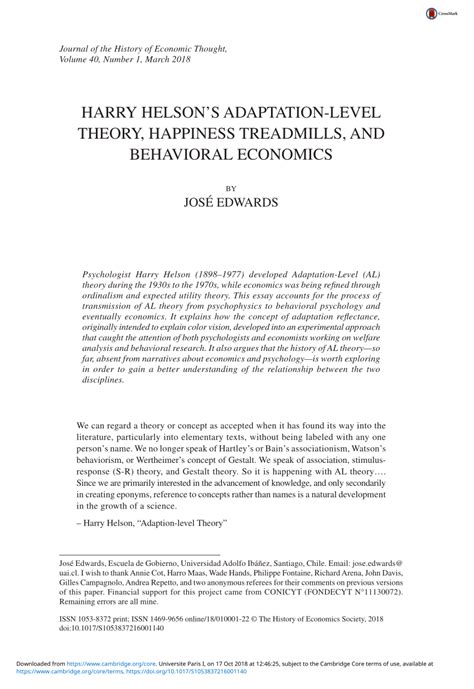 HARRY HELSON’S ADAPTATION-LEVEL THEORY, HAPPINESS