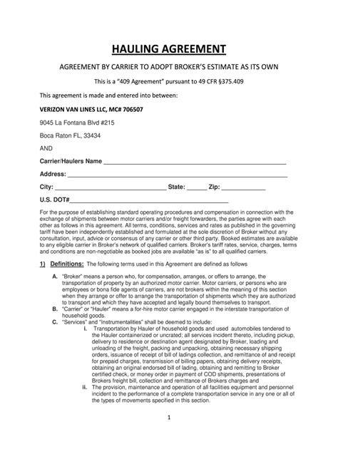 Hauling contract agreement sample: Fill out & sign online | DocHub - raincitystudios.com