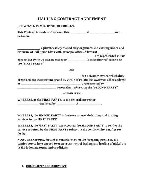 Hauling Contract Agreement Sample: Free Template and Examples - raincitystudios.com