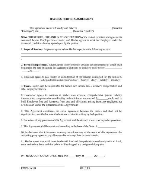Hauling Services Contract - Self-Employed - US Legal … - raincitystudios.com